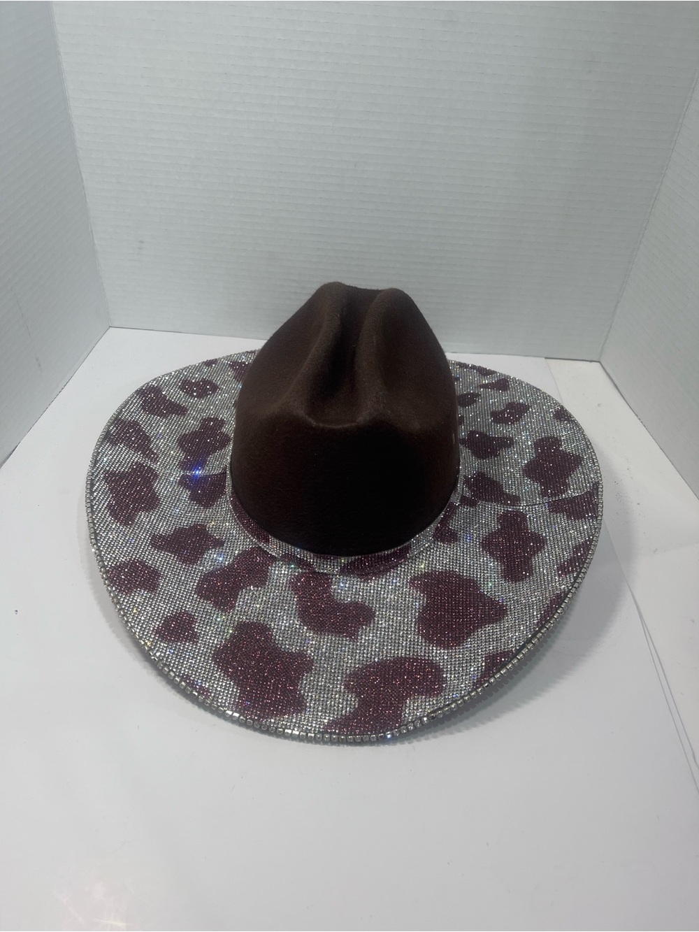 Embellished  Rhinestone Brown Western Hat with Sparkle Leopard Brim
